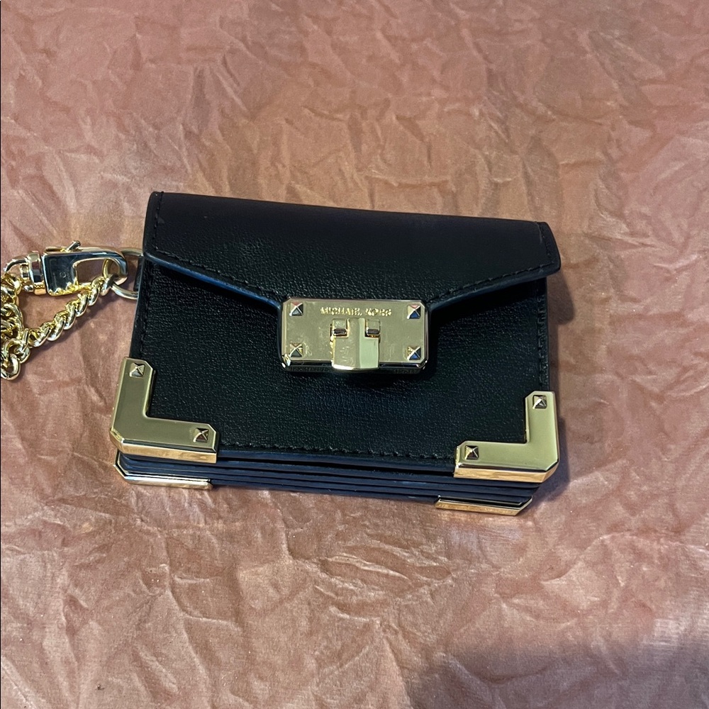 Michael Kors Black Leather Studded Wallet with Gold Hardware
